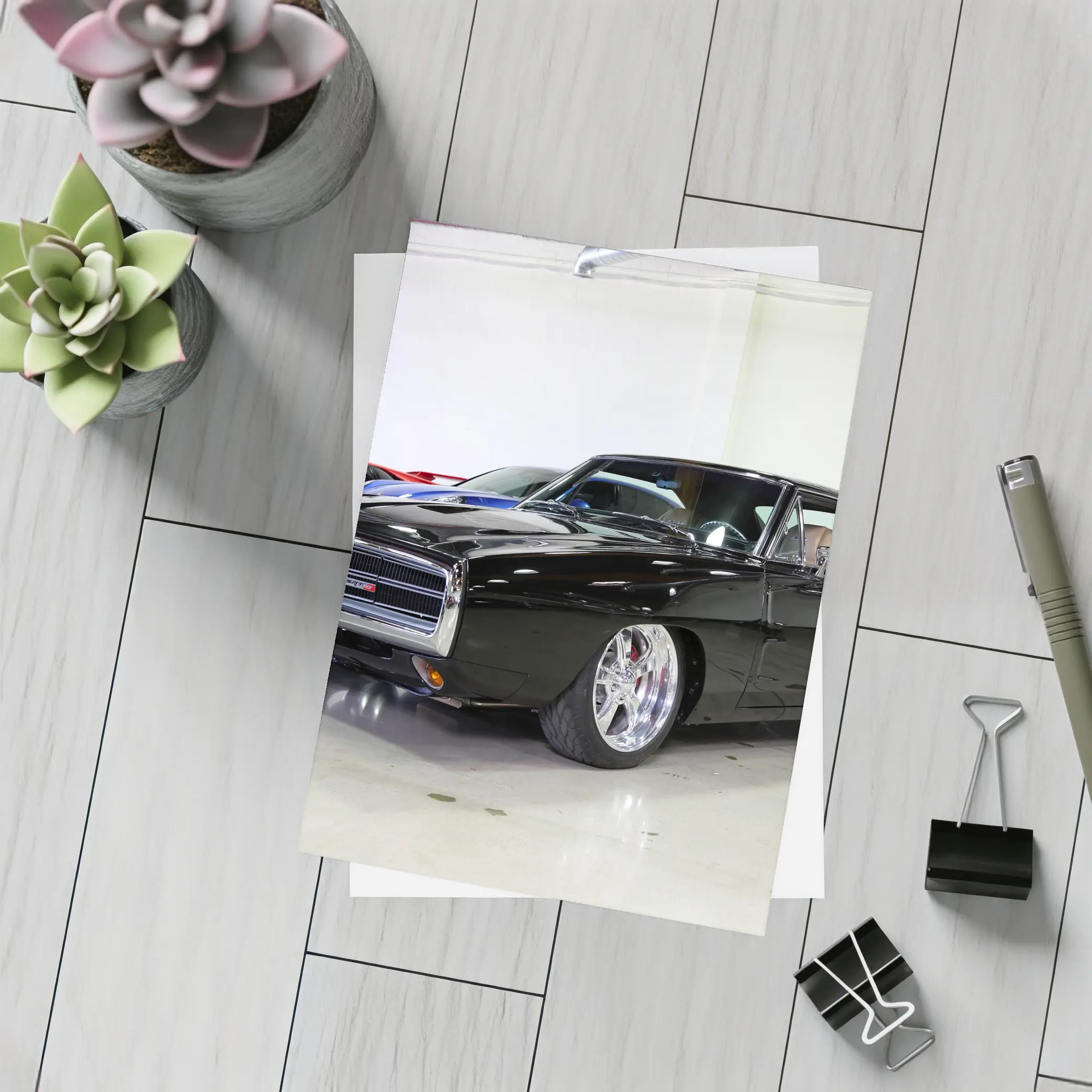 1970 Dodge Charger Black Custom Car Garage – Postcards