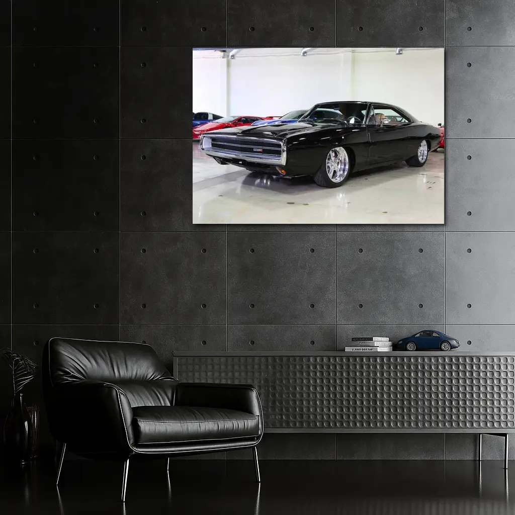 1970 Dodge Charger Black Custom Car Garage – Wall Art