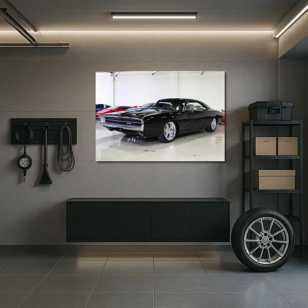 1970 Dodge Charger Black Custom Car Garage – Wall Art