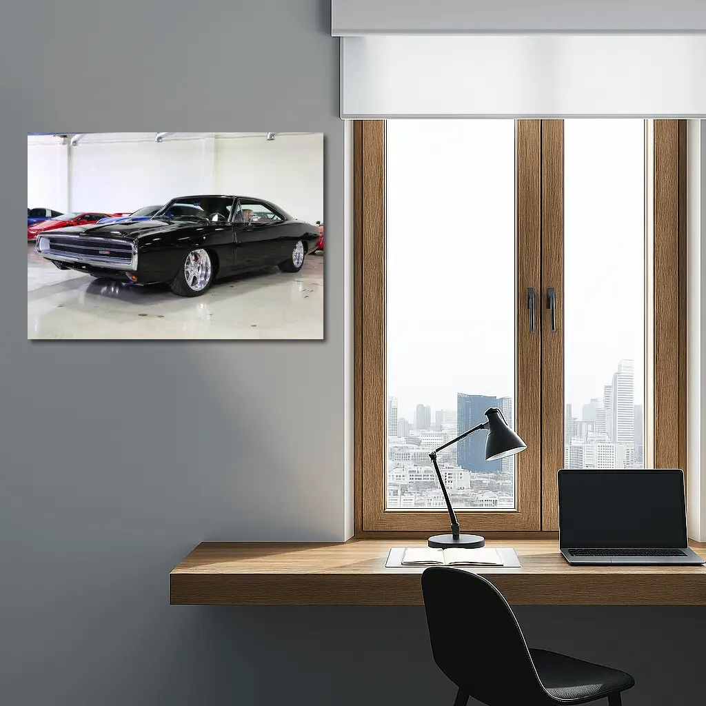 1970 Dodge Charger Black Custom Car Garage – Wall Art