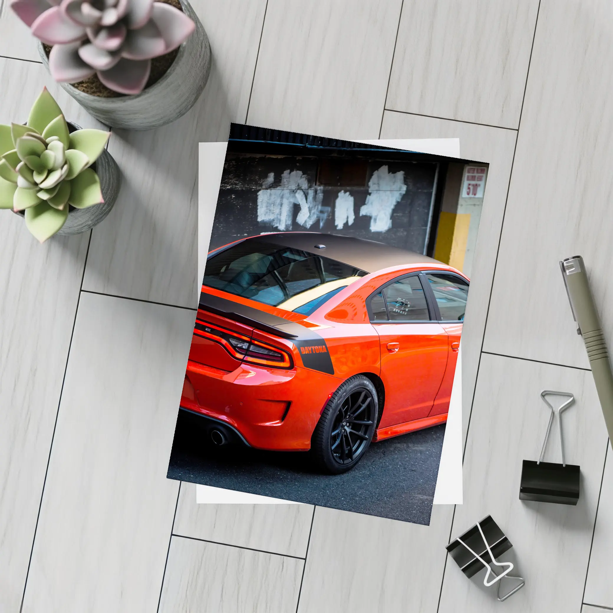 Dodge Charger Daytona Orange Urban Alley – Postcards