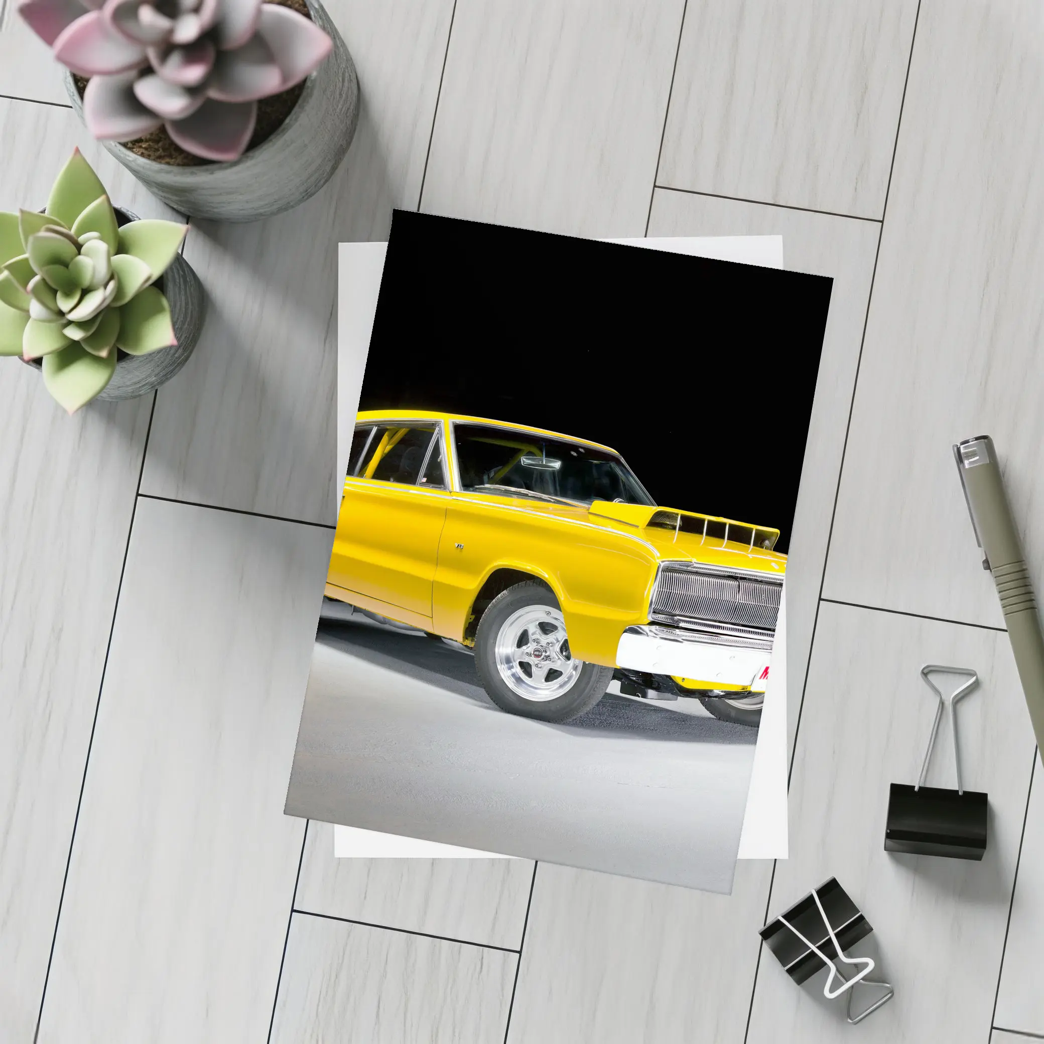 Dodge Charger Classic Yellow Muscle Car Studio – Postcards