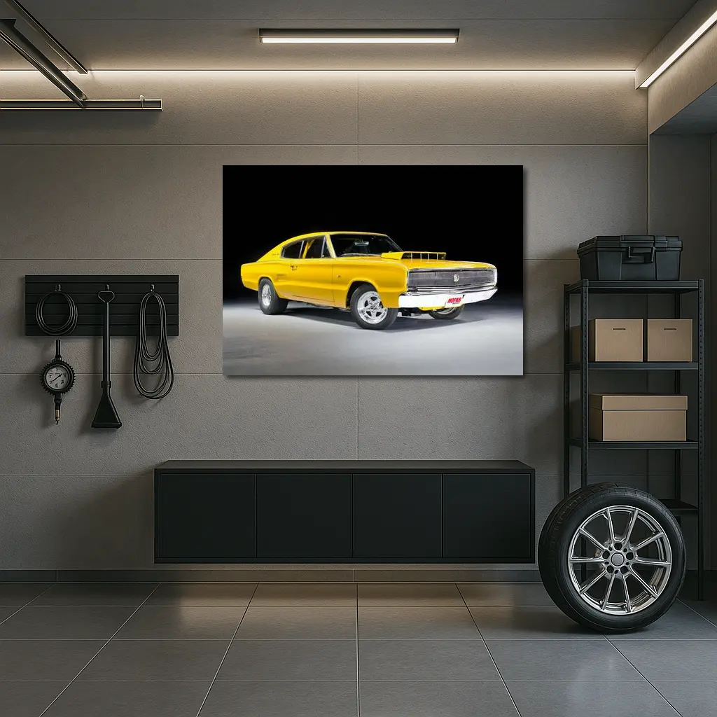 Dodge Charger Classic Yellow Muscle Car Studio – Wall Art