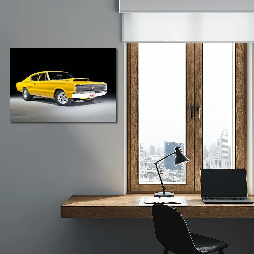 Dodge Charger Classic Yellow Muscle Car Studio – Wall Art