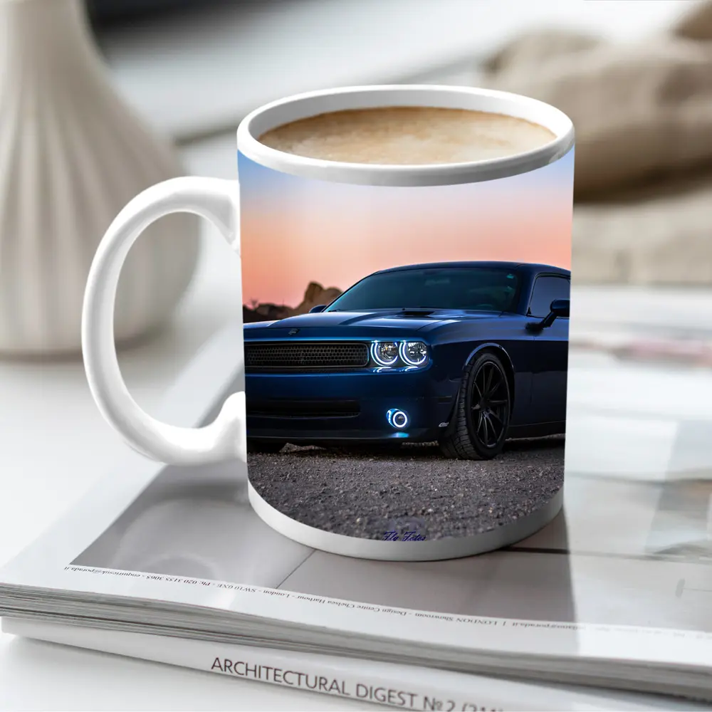 Dodge Challenger Blue Muscle Car Desert Sunset – Mugs