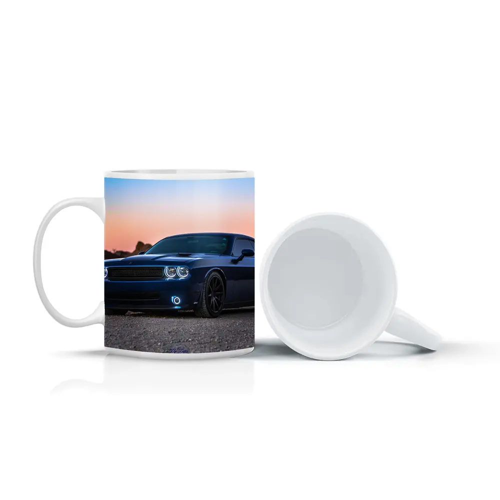 Dodge Challenger Blue Muscle Car Desert Sunset – Mugs