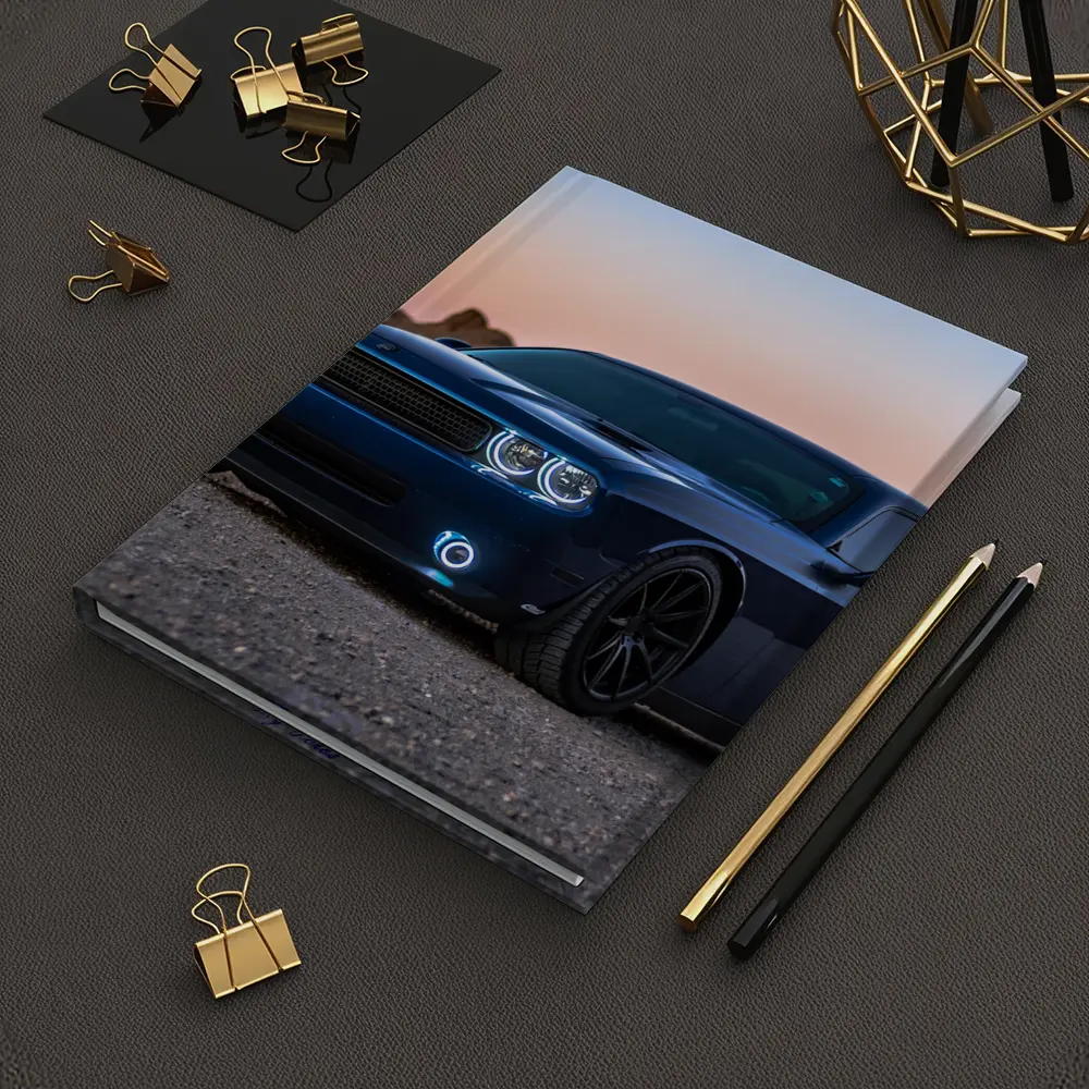 Dodge Challenger Blue Muscle Car Desert Sunset – Notebooks