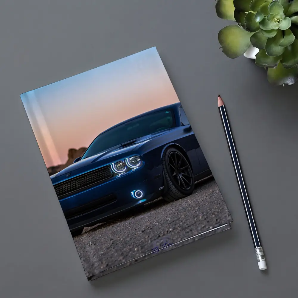 Dodge Challenger Blue Muscle Car Desert Sunset – Notebooks