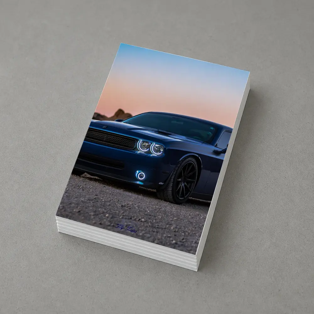 Dodge Challenger Blue Muscle Car Desert Sunset – Postcards