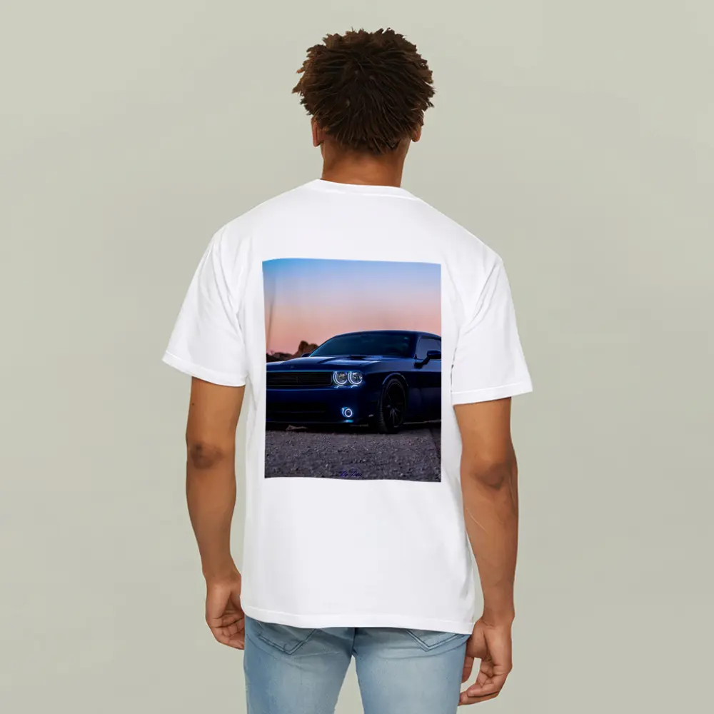 Dodge Challenger Blue Muscle Car Desert Sunset – T-Shirts