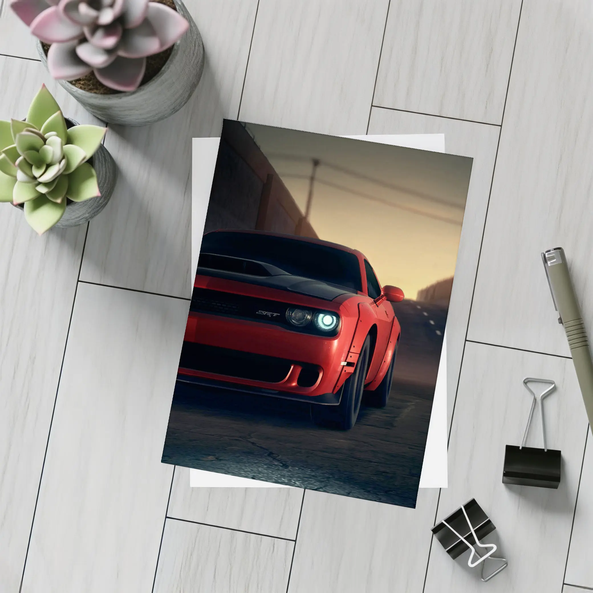 Dodge Challenger SRT Red Street Sunset – Postcards