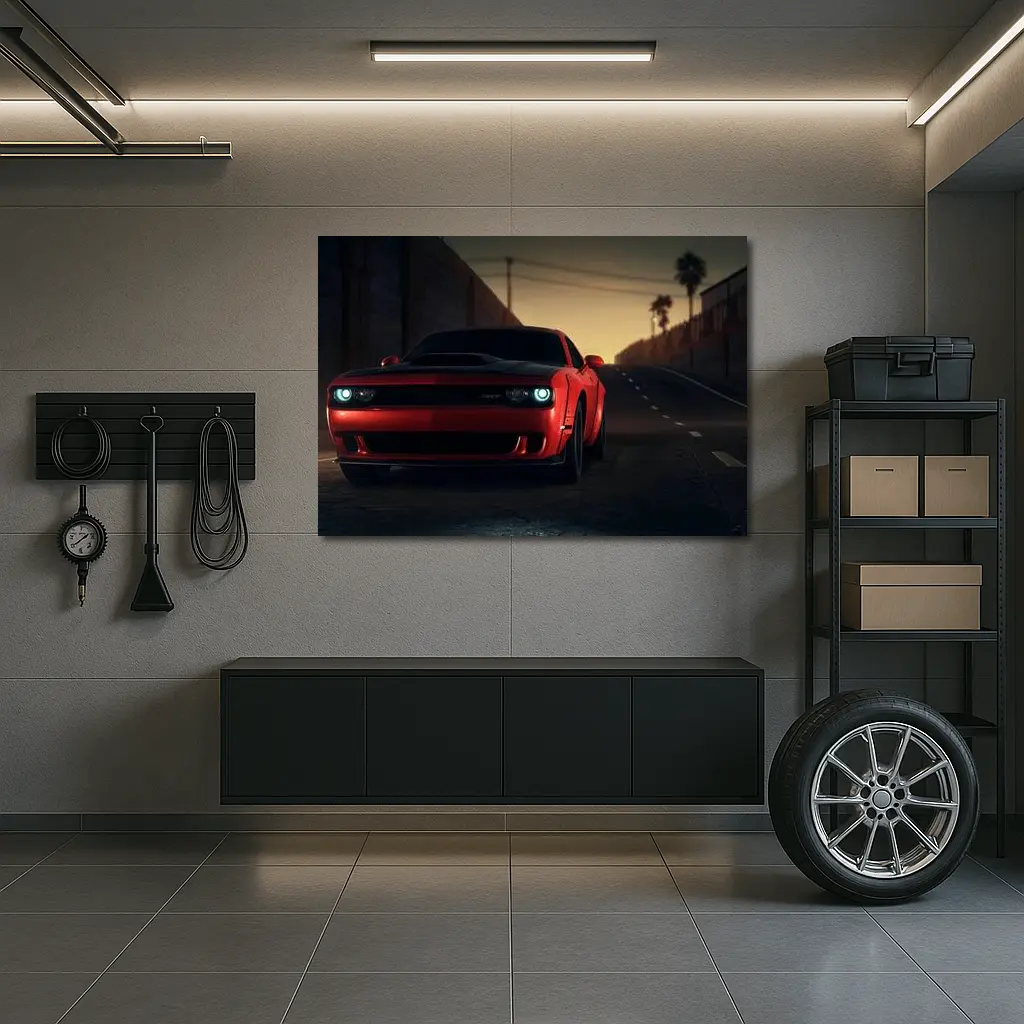 Dodge Challenger SRT Red Street Sunset – Wall Art