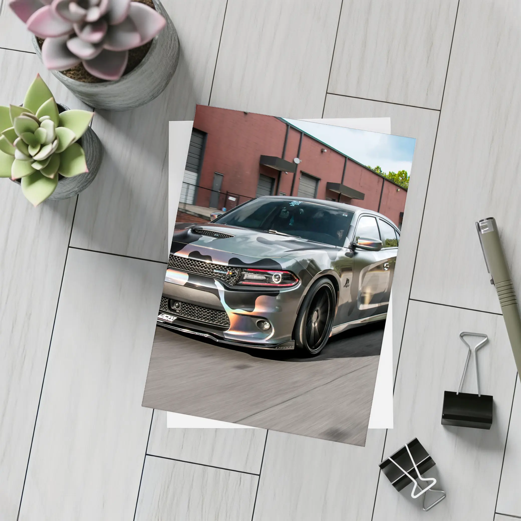 Dodge Charger Satin Camo Wrap Industrial Lot – Postcards