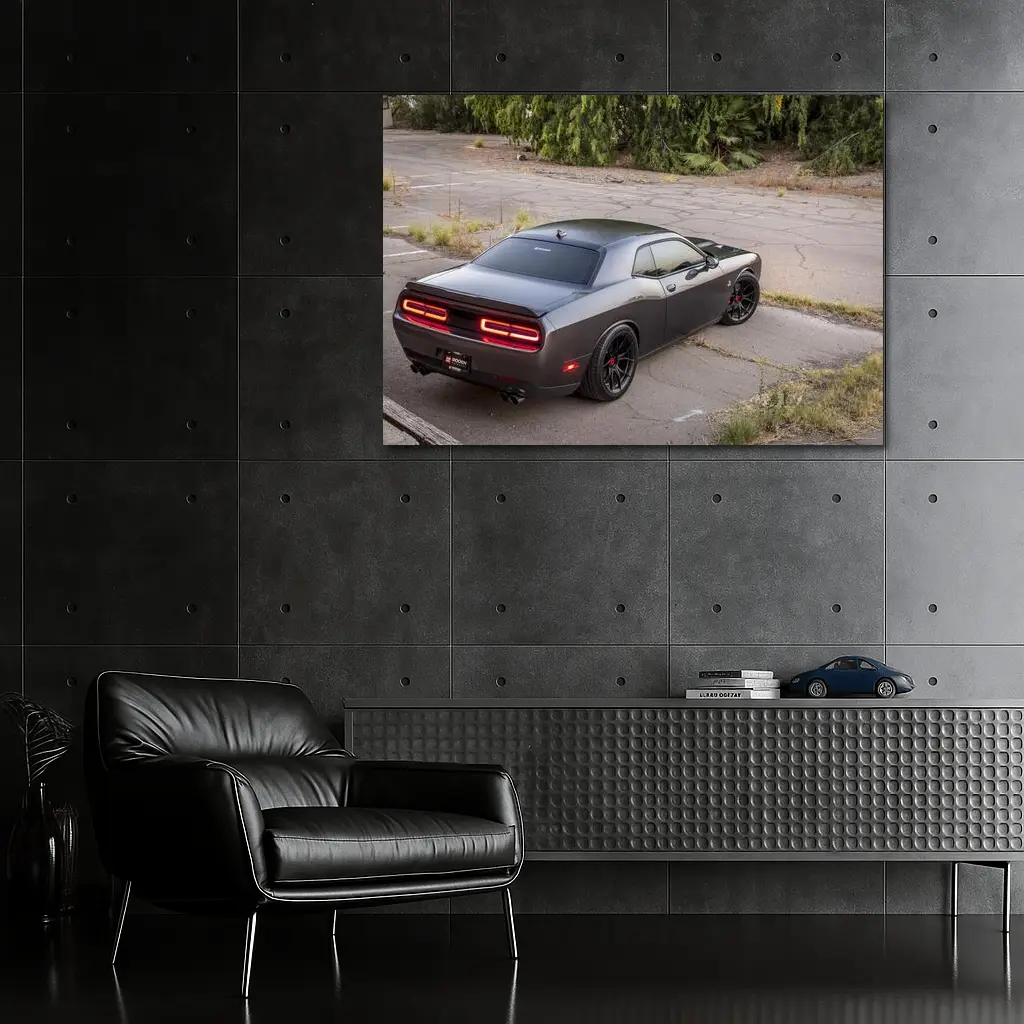Dodge Challenger Gray Muscle Car Parking Lot – Wall Art