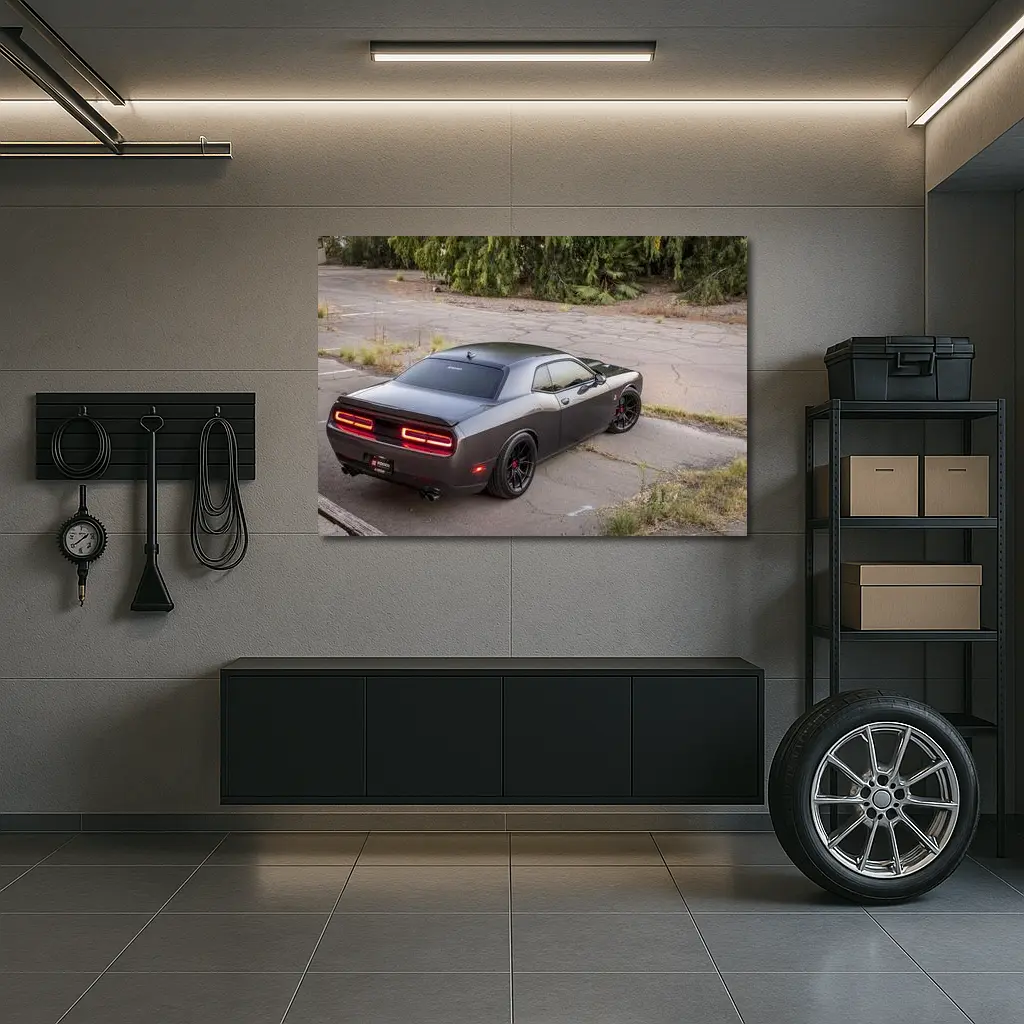 Dodge Challenger Gray Muscle Car Parking Lot – Wall Art