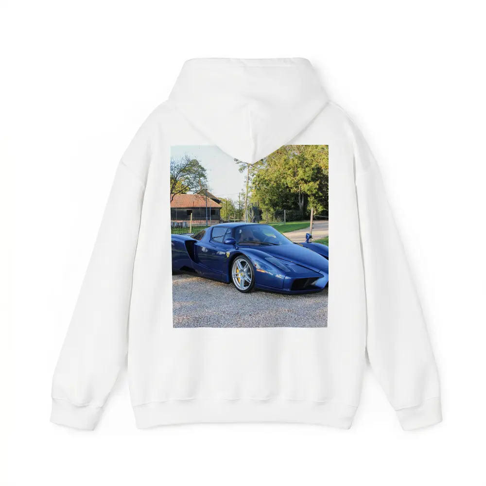 Ferrari Enzo Blue Supercar Countryside Setting – Hoodies