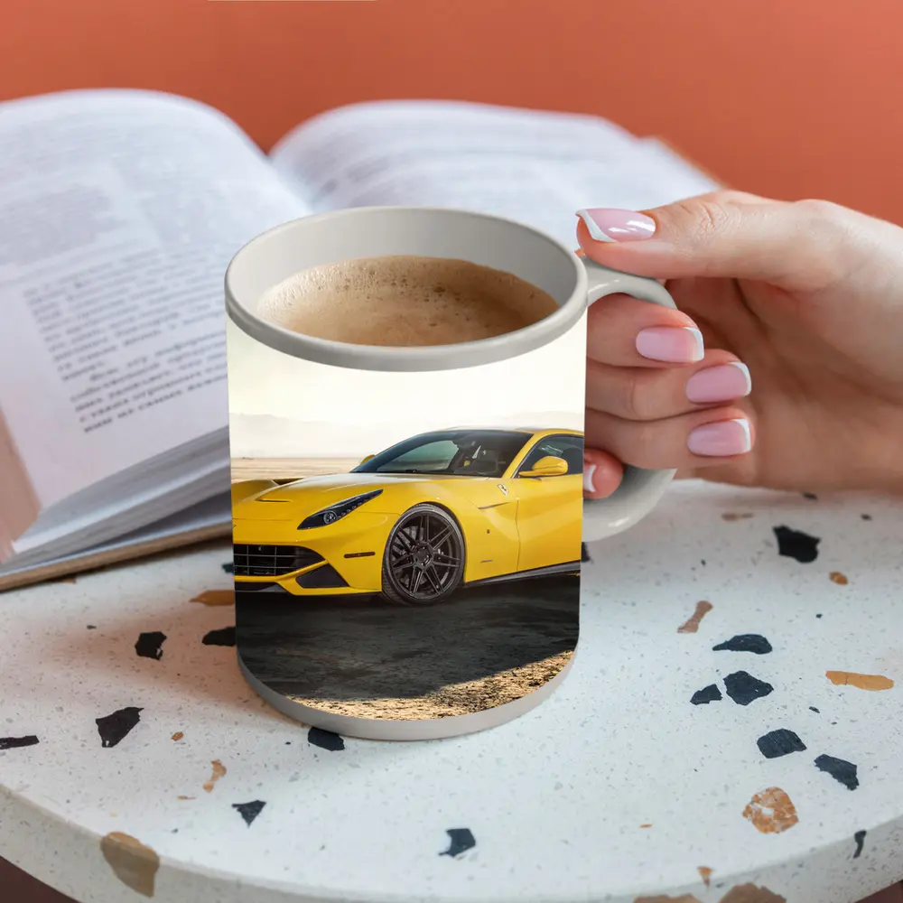 Yellow Ferrari F12 Desert Dry Lake – Mugs