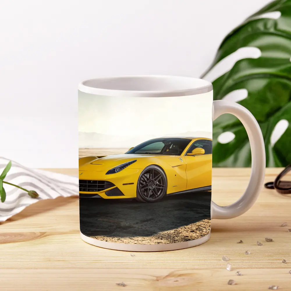 Yellow Ferrari F12 Desert Dry Lake – Mugs