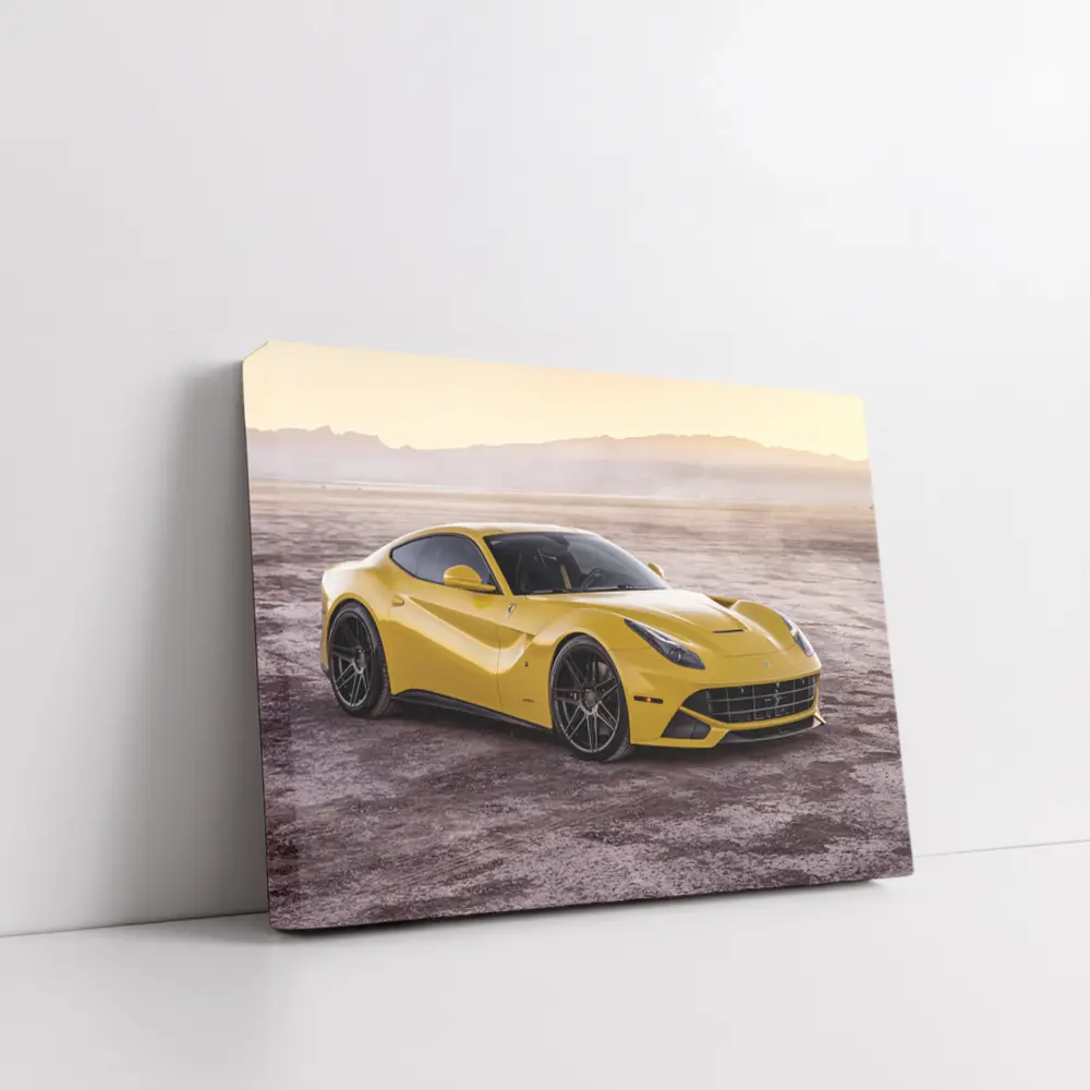 Yellow Ferrari F12 Desert Flat Landscape – Wall Art