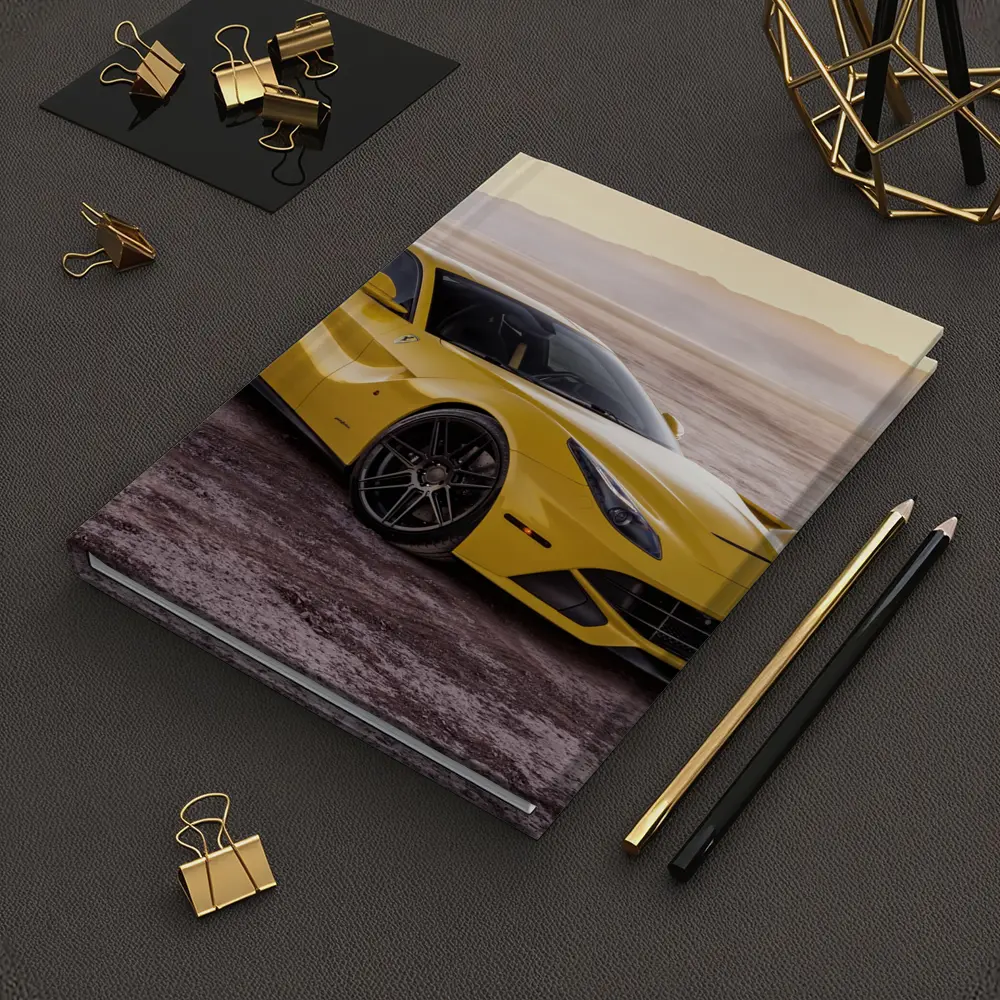 Yellow Ferrari F12 Desert Flat Landscape – Notebooks