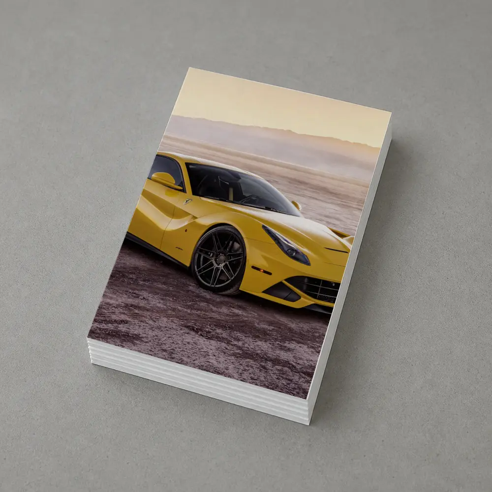 Yellow Ferrari F12 Desert Flat Landscape – Postcards