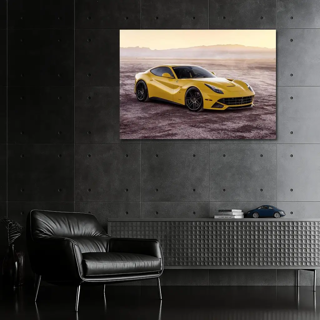 Yellow Ferrari F12 Desert Flat Landscape – Wall Art