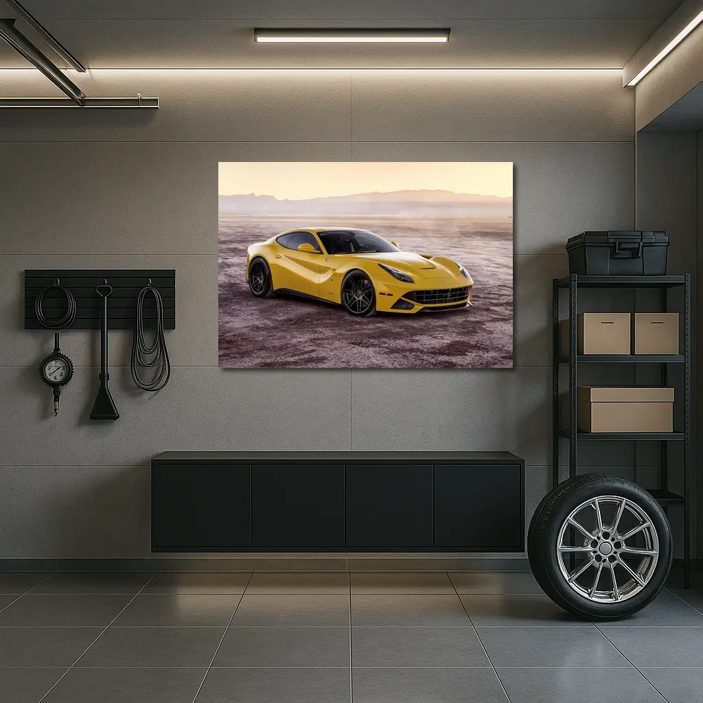 Yellow Ferrari F12 Desert Flat Landscape – Wall Art