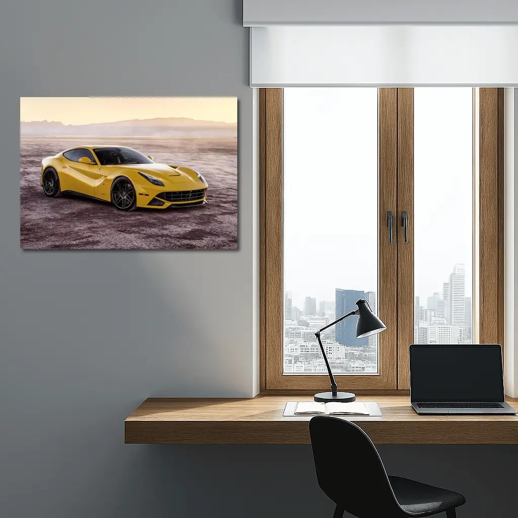 Yellow Ferrari F12 Desert Flat Landscape – Wall Art