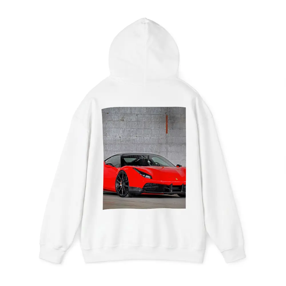 Ferrari 488 GTB Red Against Concrete Wall – Hoodies