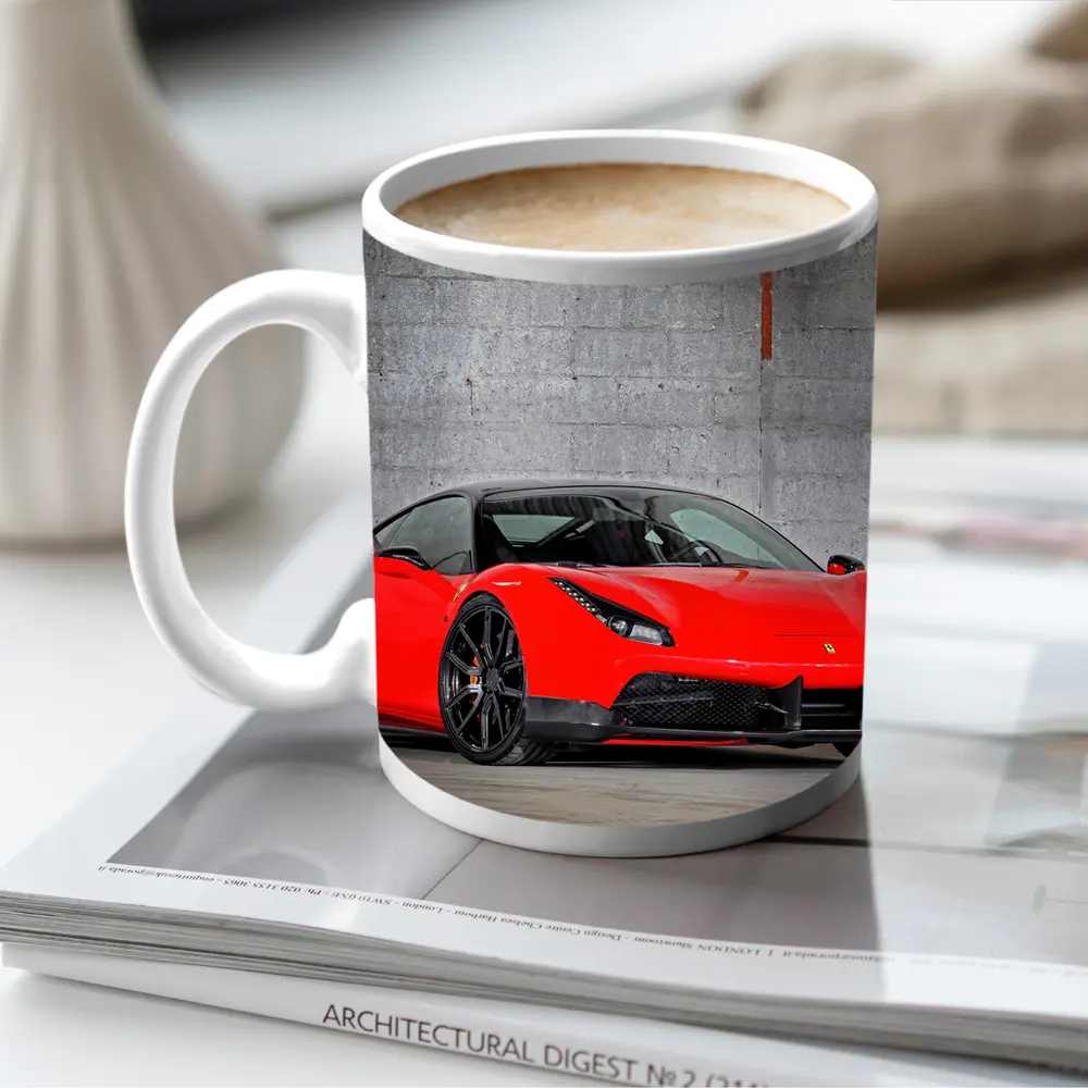 Ferrari 488 GTB Red Against Concrete Wall – Mugs