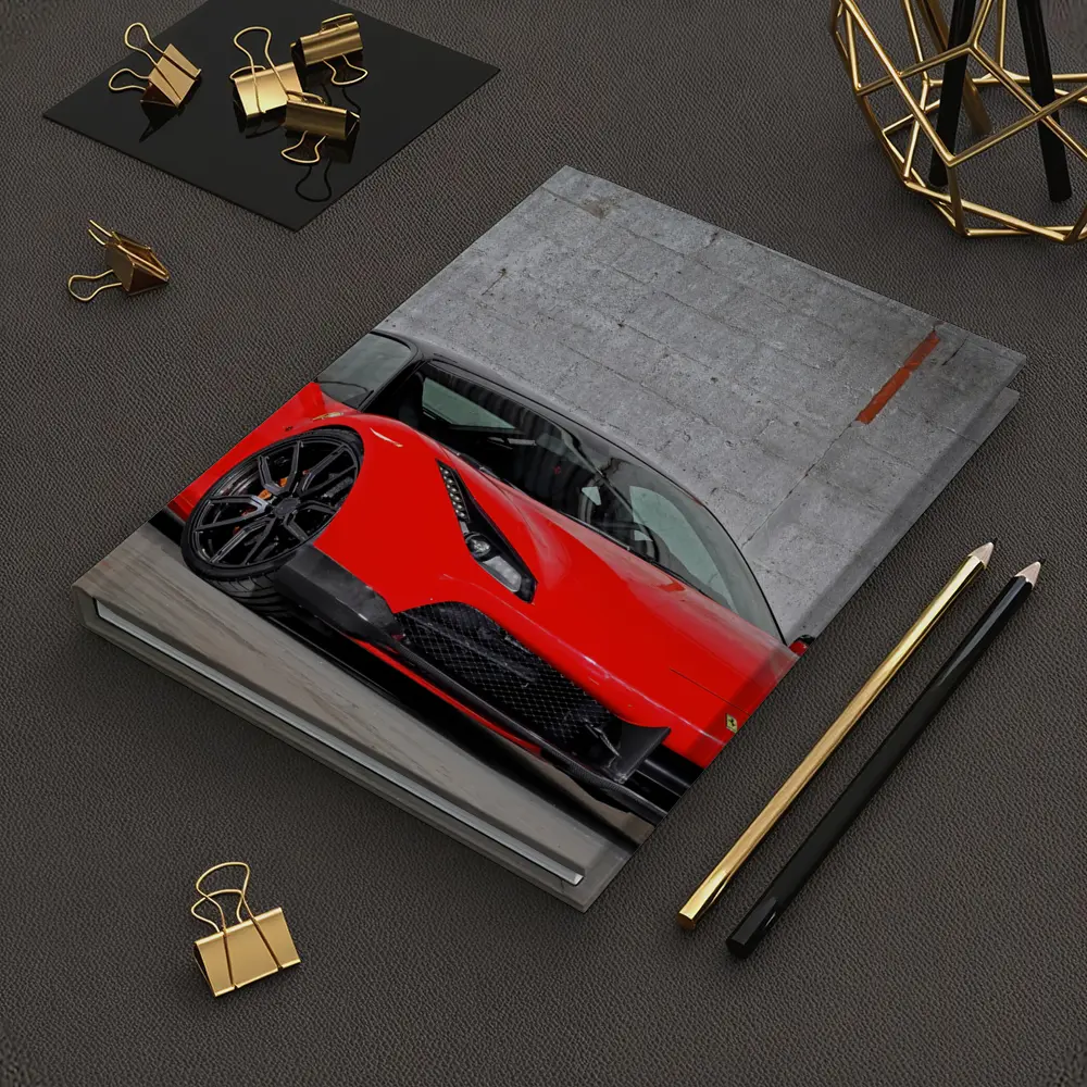 Ferrari 488 GTB Red Against Concrete Wall – Notebooks