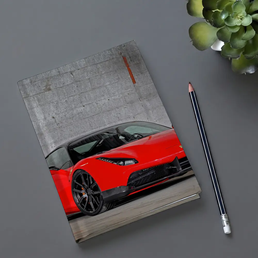Ferrari 488 GTB Red Against Concrete Wall – Notebooks