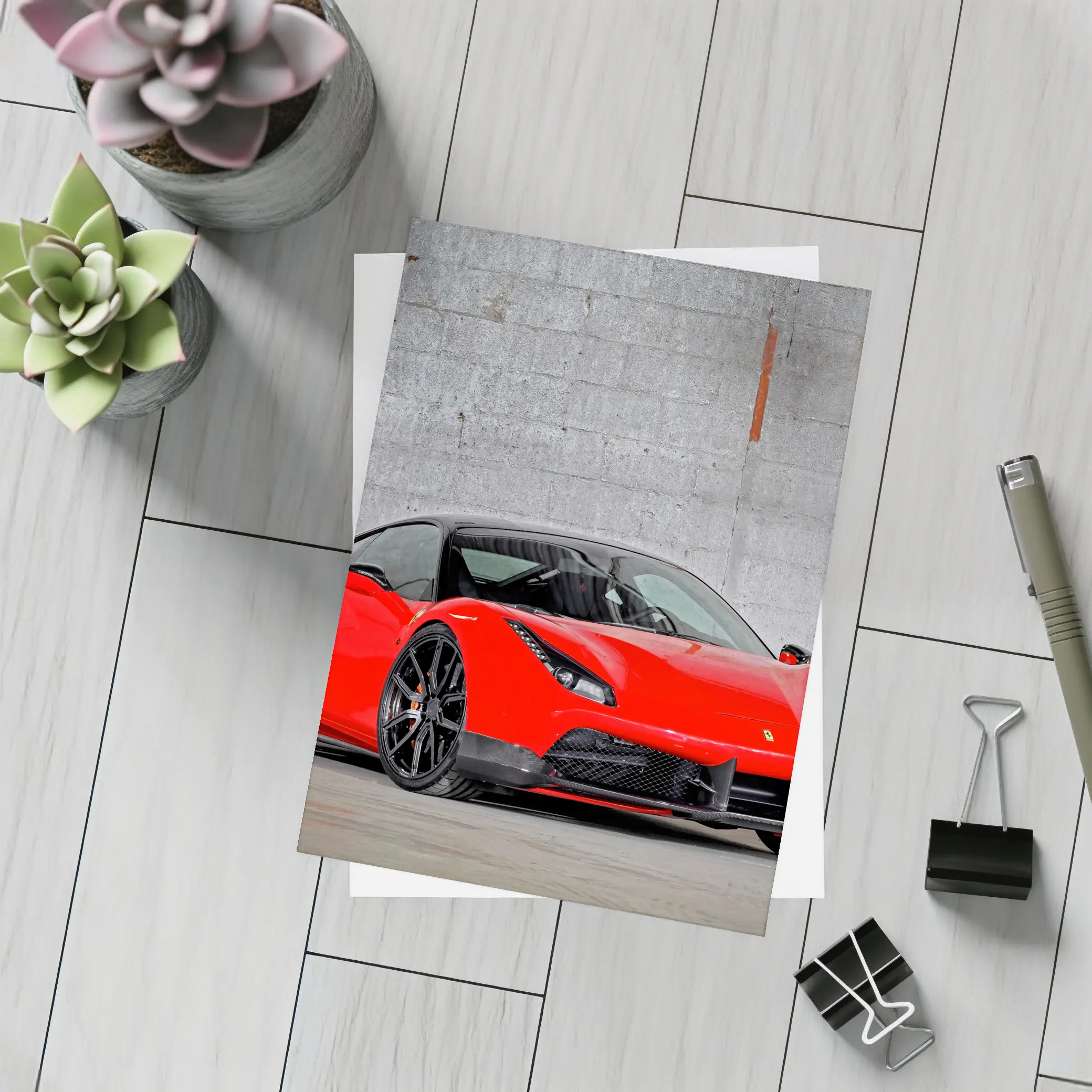 Ferrari 488 GTB Red Against Concrete Wall – Postcards