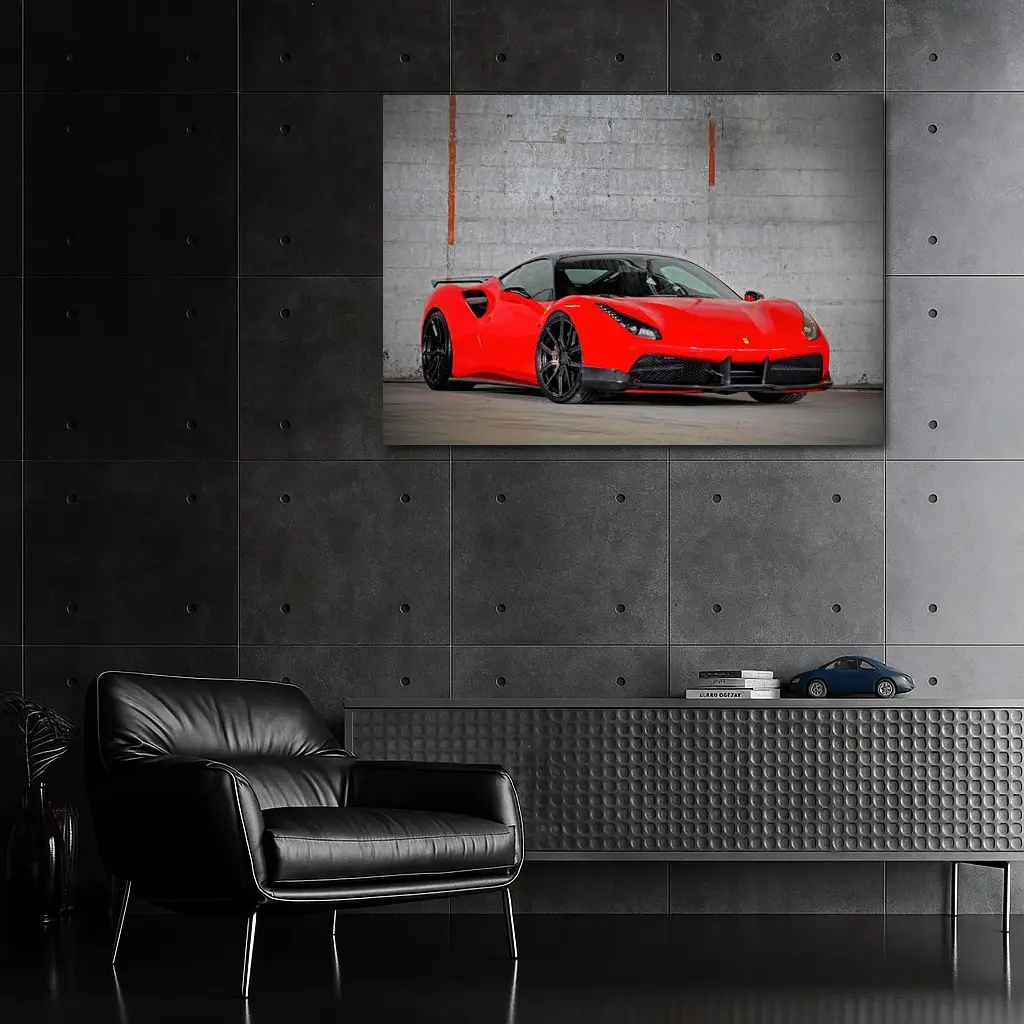 Ferrari 488 GTB Red Against Concrete Wall – Wall Art