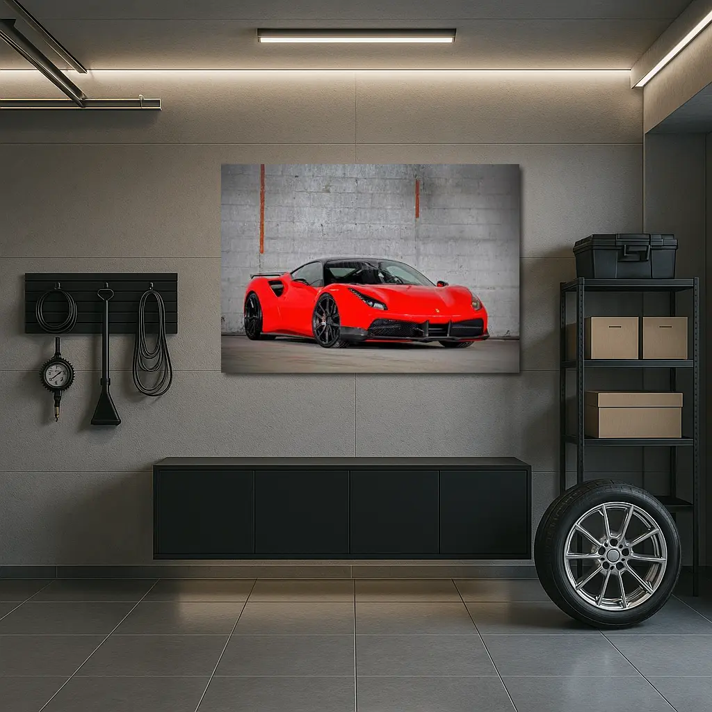 Ferrari 488 GTB Red Against Concrete Wall – Wall Art