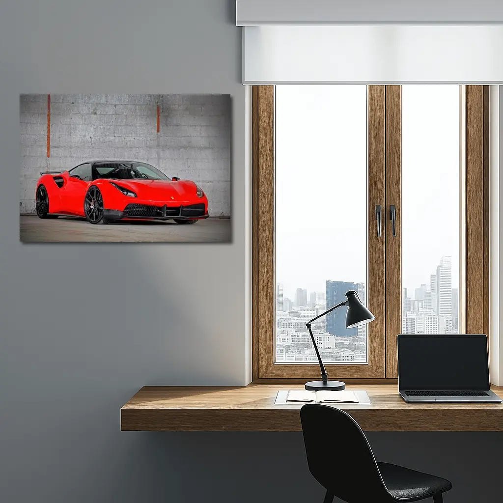 Ferrari 488 GTB Red Against Concrete Wall – Wall Art