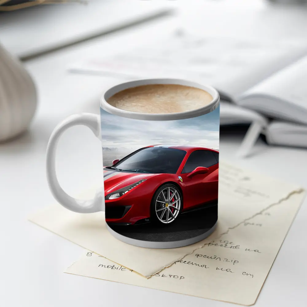 Ferrari 488 Pista Red Supercar Desert Background – Mugs