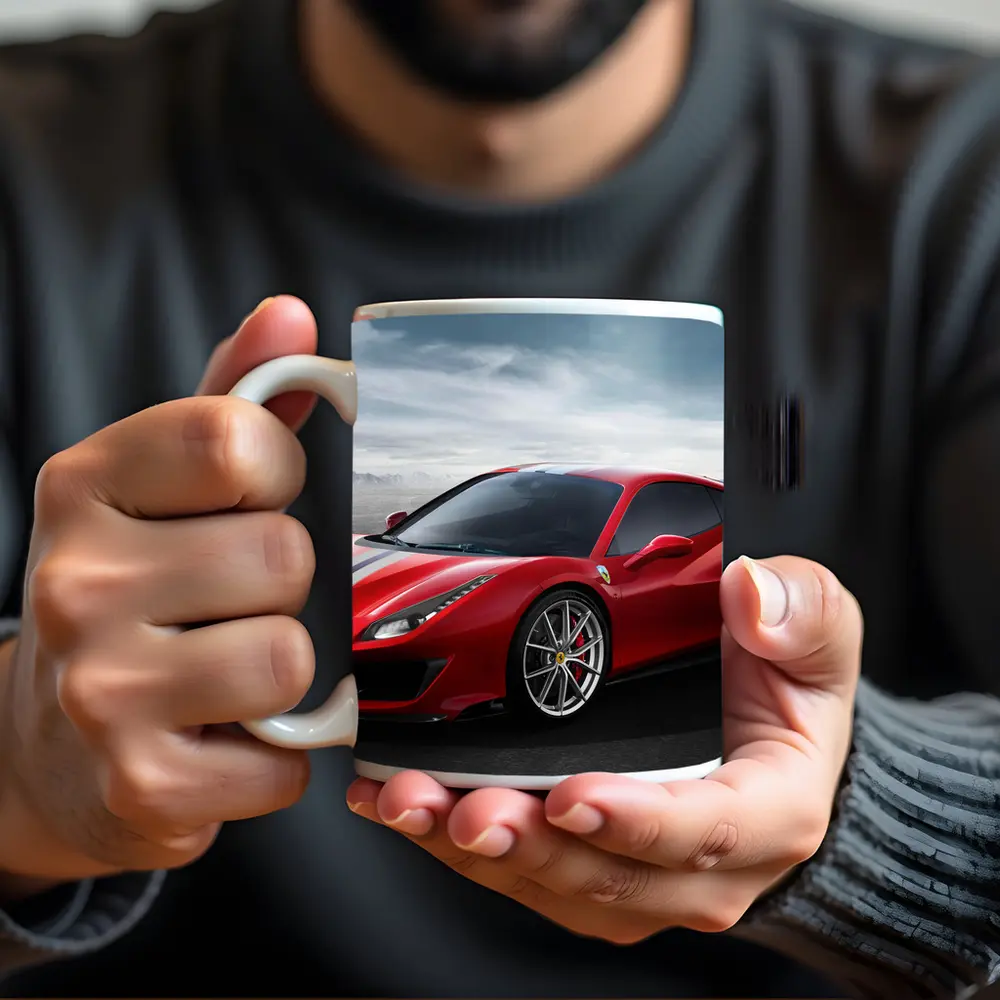 Ferrari 488 Pista Red Supercar Desert Background – Mugs