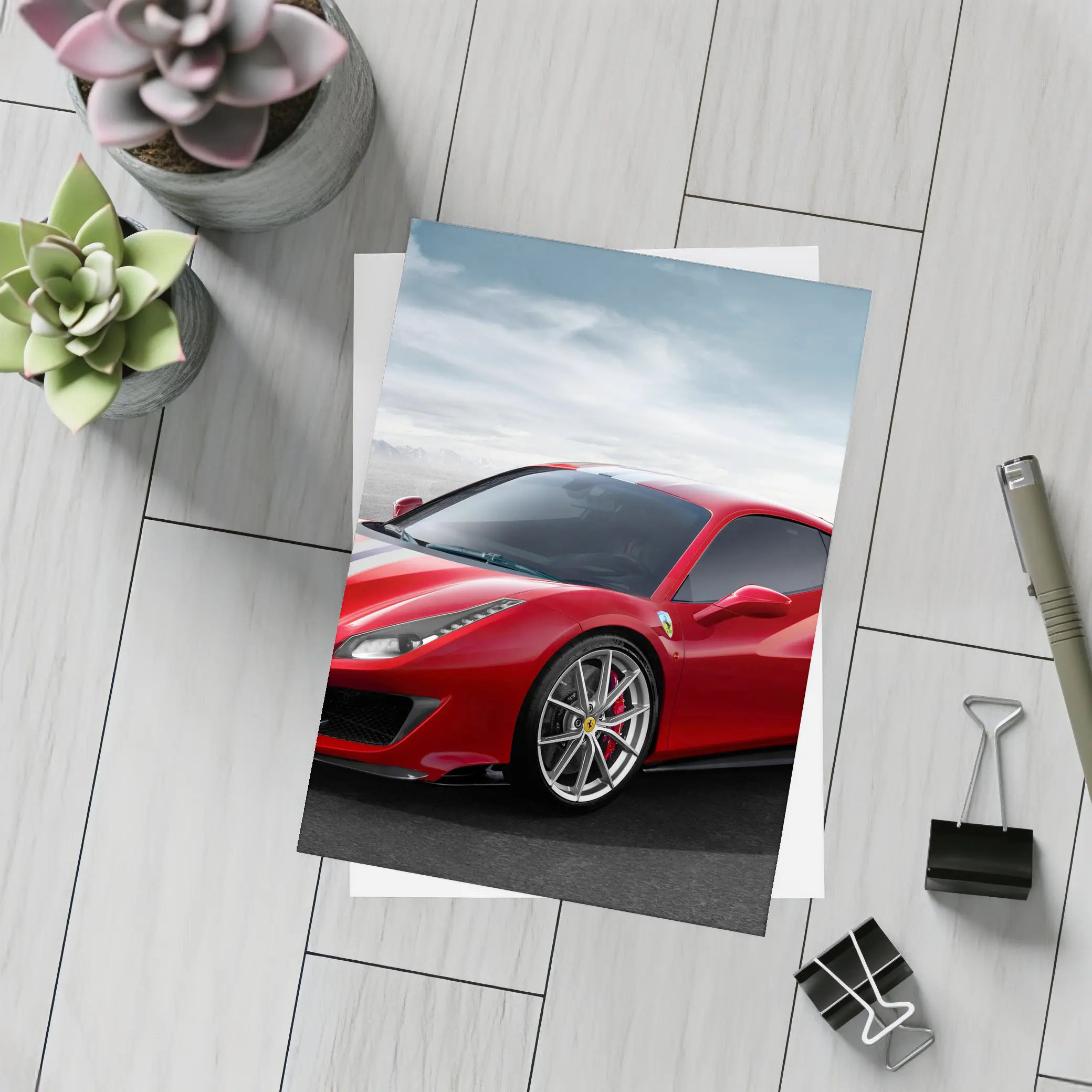 Ferrari 488 Pista Red Supercar Desert Background – Postcards