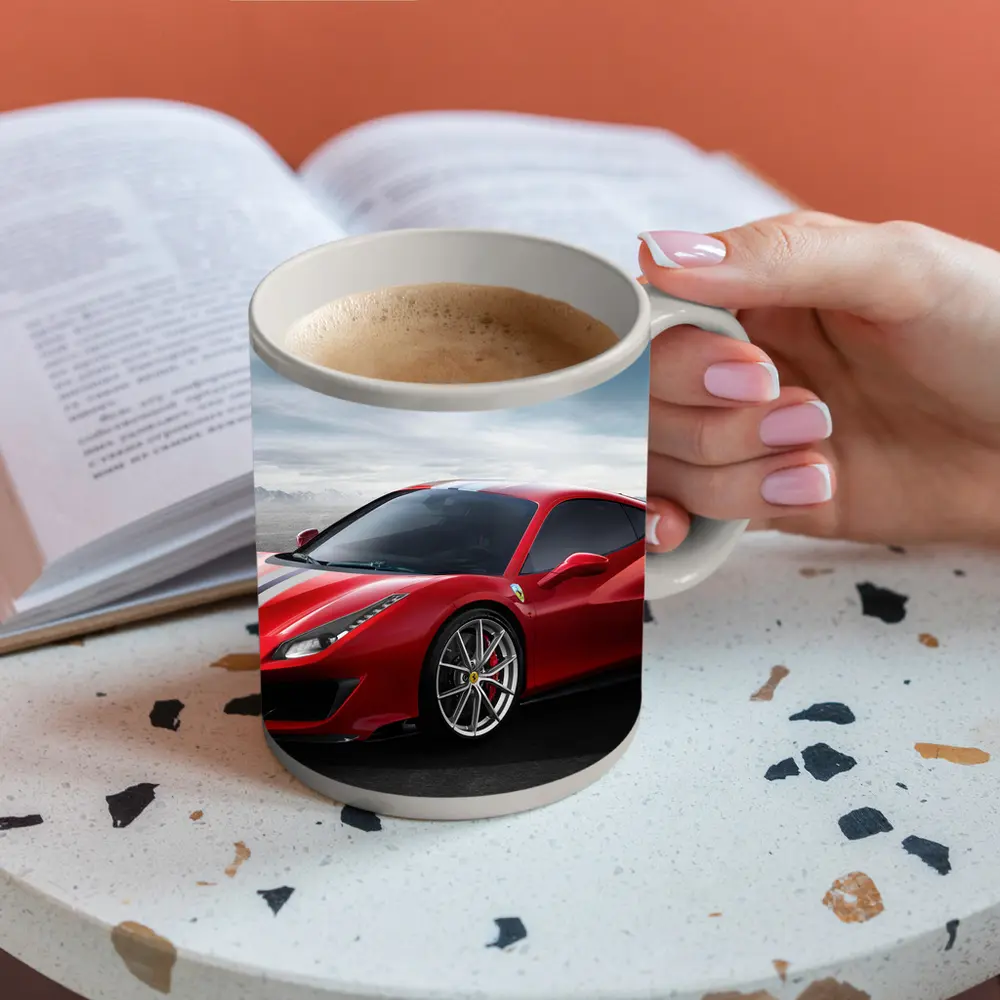 Ferrari 488 Pista Red Supercar Desert Setting – Mugs