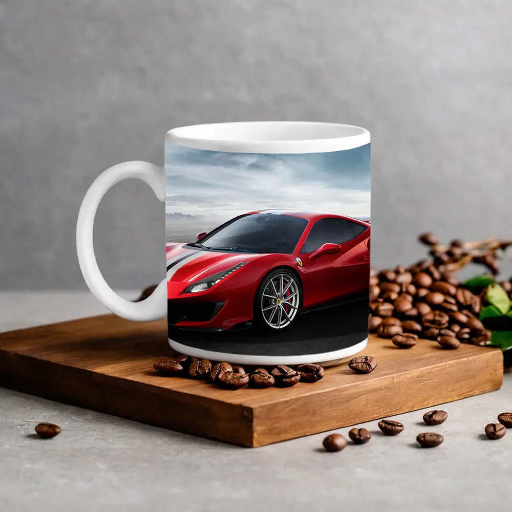Ferrari 488 Pista Red Supercar Desert Setting – Mugs
