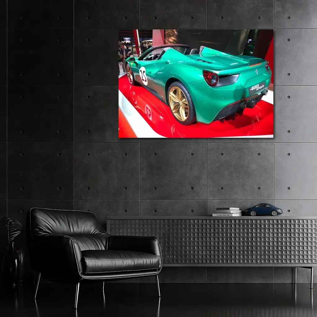 Ferrari 488 Spider Green Gold Wheels Display – Wall Art