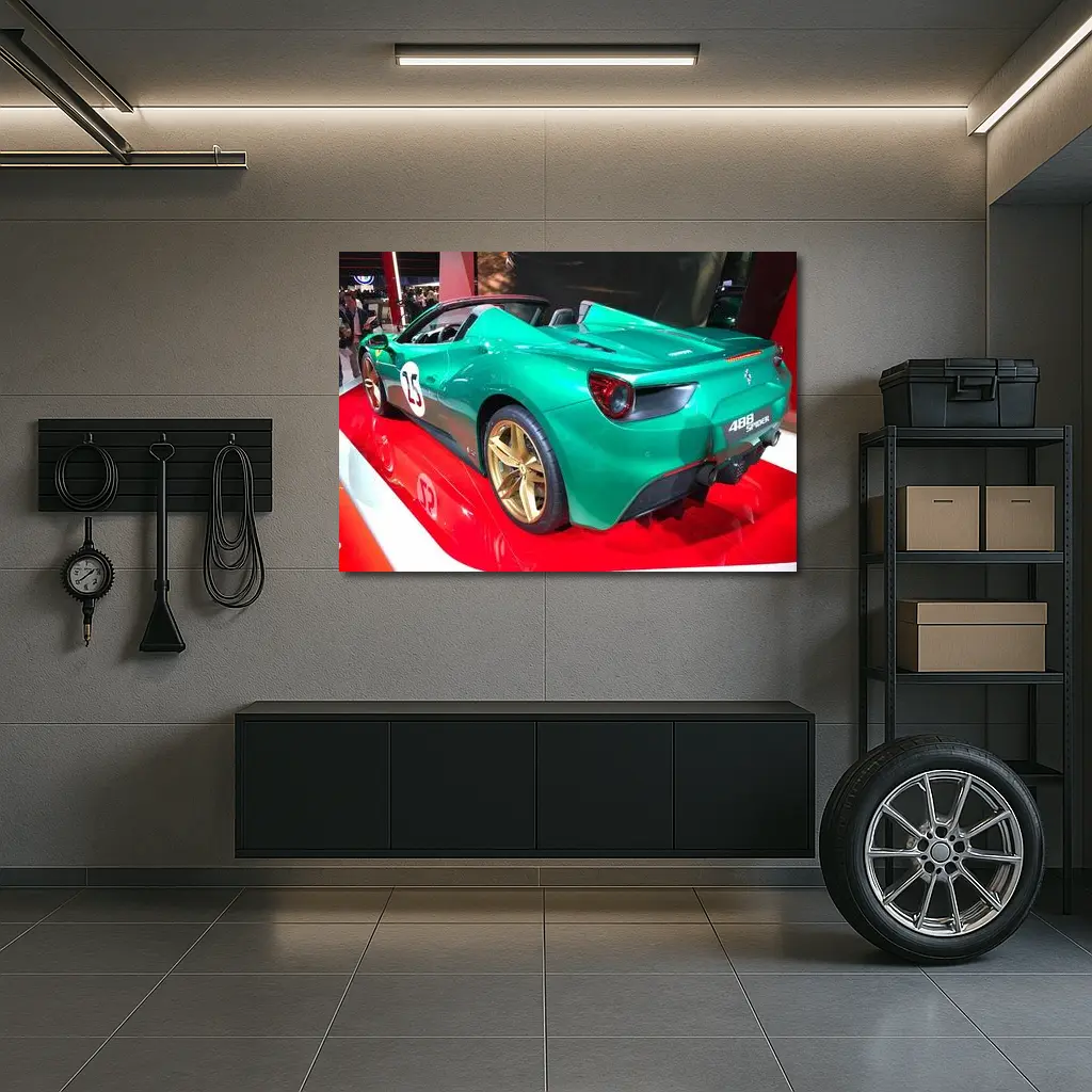 Ferrari 488 Spider Green Gold Wheels Display – Wall Art