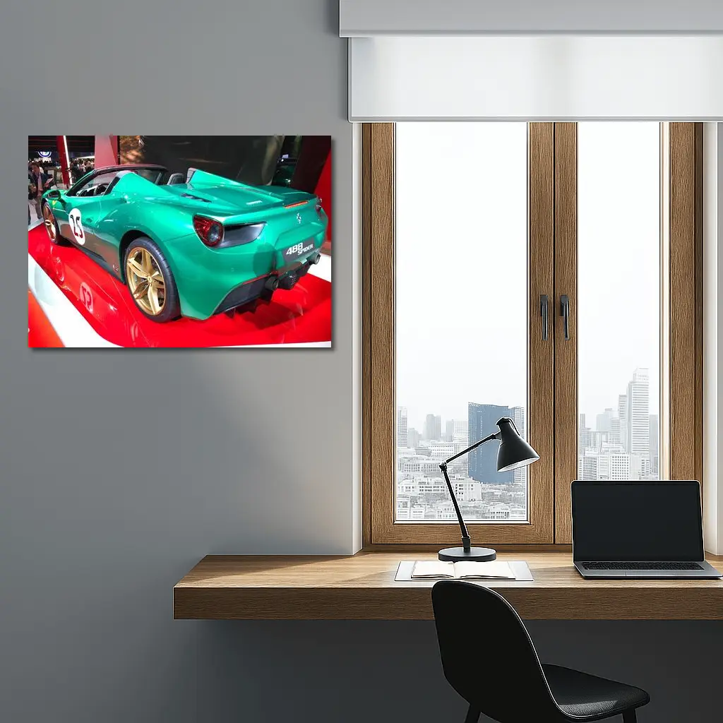 Ferrari 488 Spider Green Gold Wheels Display – Wall Art