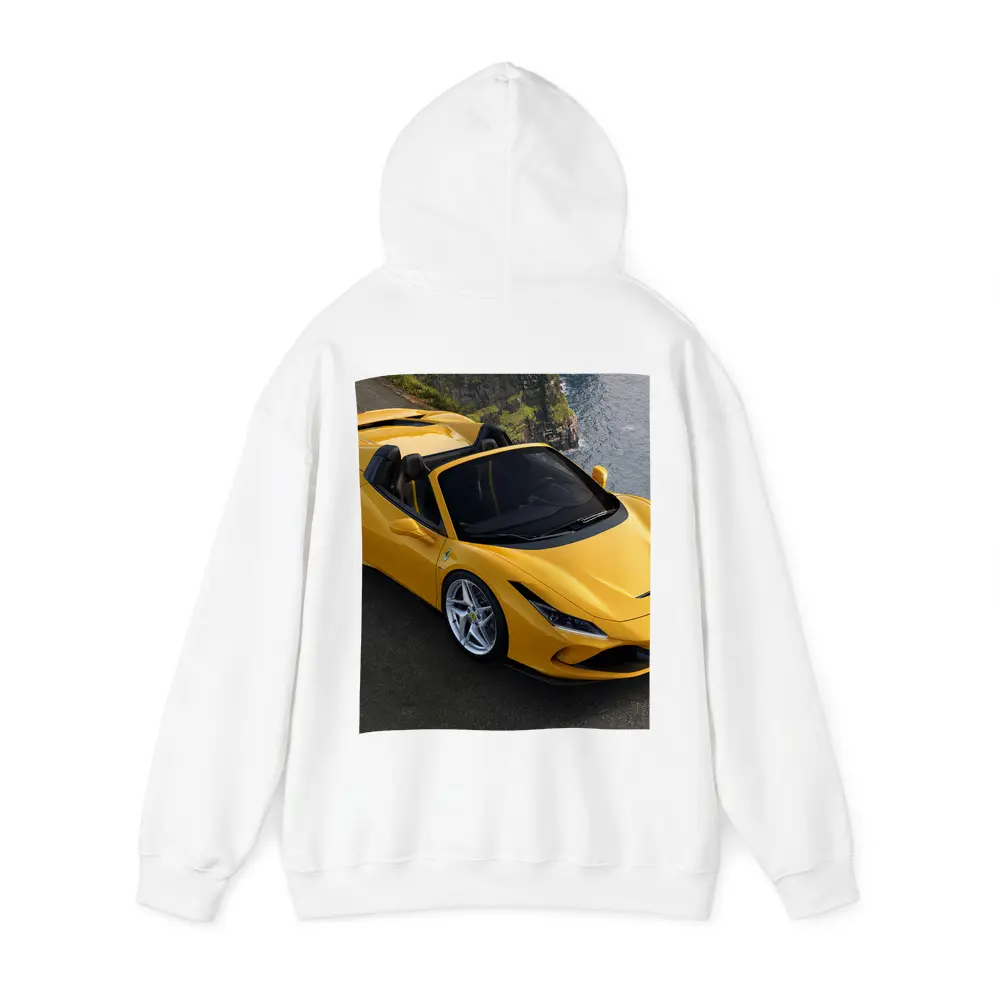 Ferrari F8 Spider Yellow Coastal Cliffside View – Hoodies