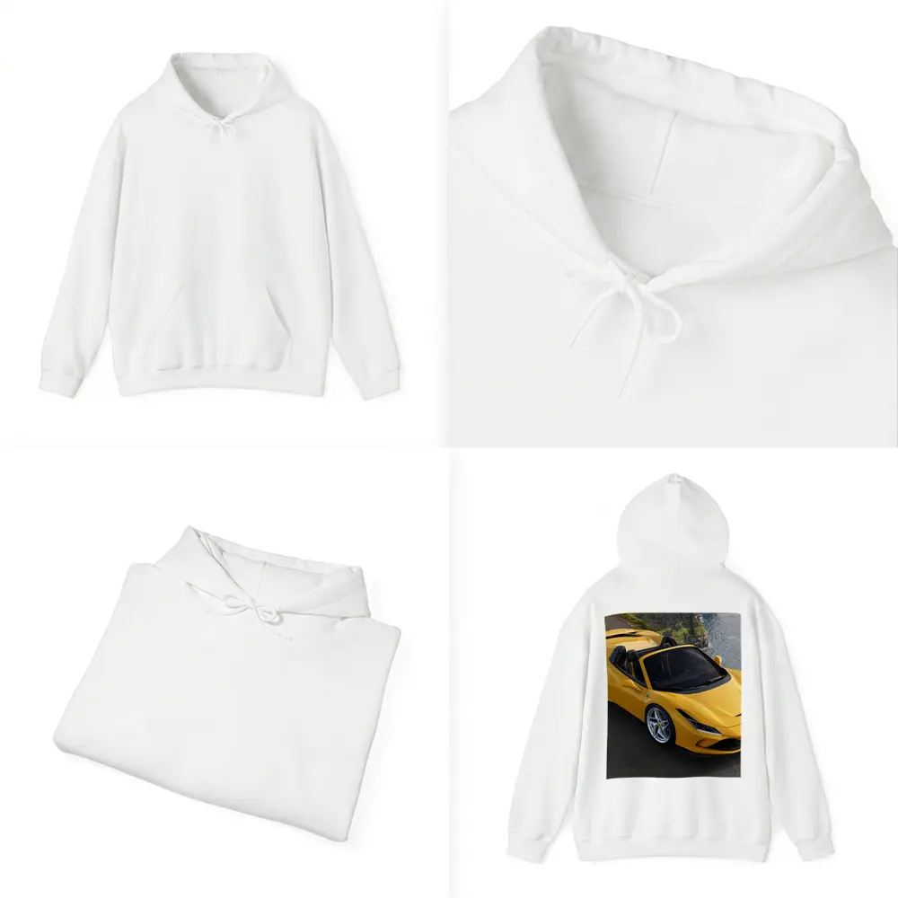 Ferrari F8 Spider Yellow Coastal Cliffside View – Hoodies