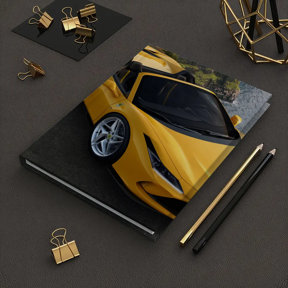Ferrari F8 Spider Yellow Coastal Cliffside View – Notebooks