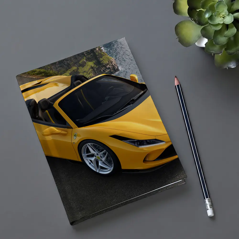 Ferrari F8 Spider Yellow Coastal Cliffside View – Notebooks