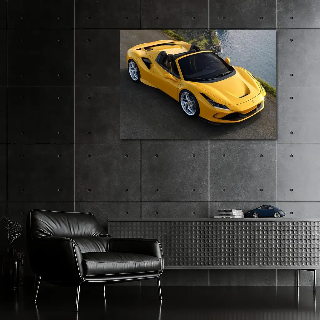 Ferrari F8 Spider Yellow Coastal Cliffside View – Wall Art