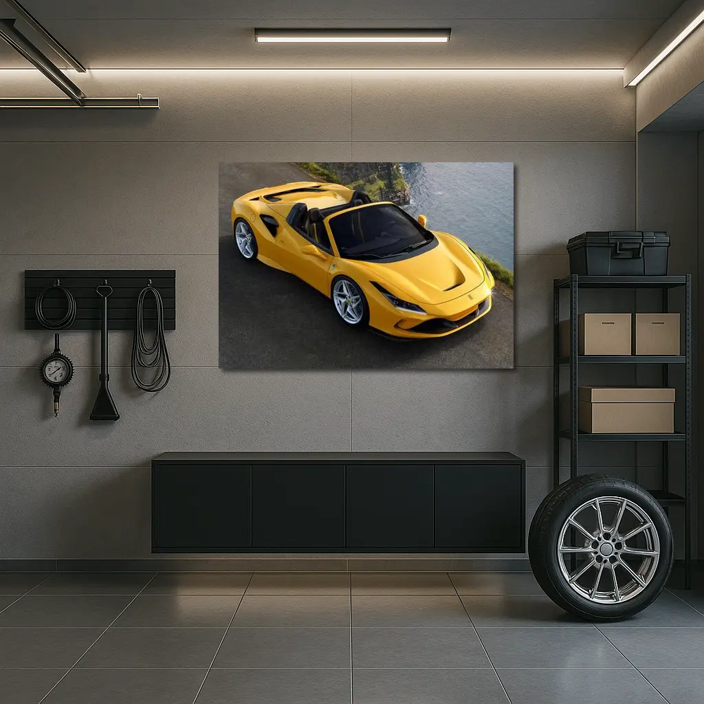 Ferrari F8 Spider Yellow Coastal Cliffside View – Wall Art